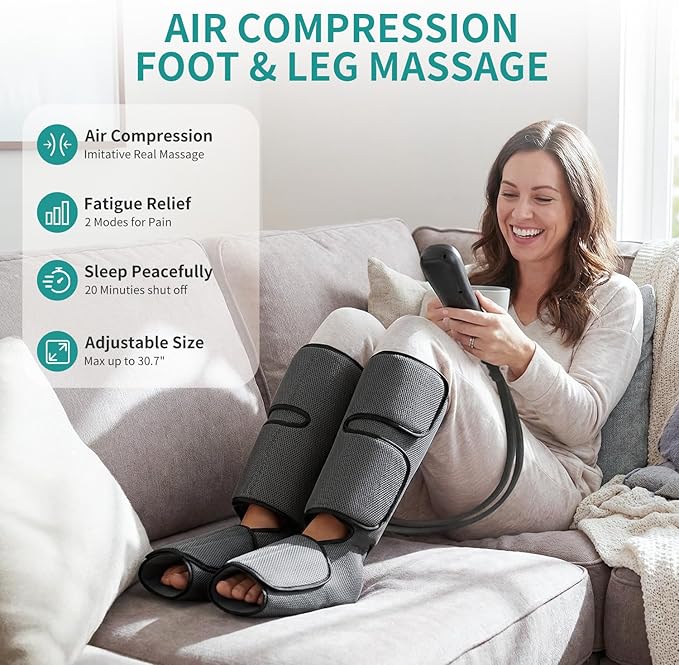 Nekteck Leg Massager for Circulation and Relaxation Air Compression Foot and Calf Massager to Relieve Pain Edema Swelling with 2 Size Extensions Gift for Mom Dad Men Women