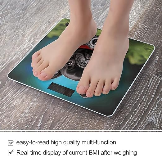 French Bulldog Puppy with Camera Bathroom Scale Large LCD Backlight Display Digital Scale Rounded Corners Body Scales Automatic Power On/Off Bathroom Scales for Home Bedrooms
