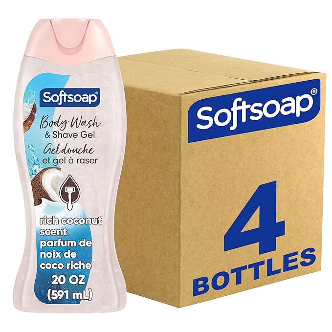 Softsoap Moisturizing Body Wash and Shave Gel Rich Coconut Scent 20 fl oz Bottle (Pack of 4)