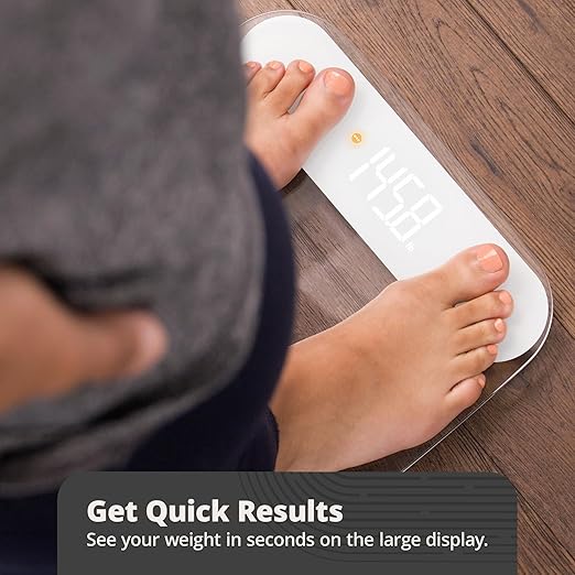 Greater Goods AccuCheck Digital Scale for Body Weight - Accurate Digital Bathroom Scale with High-Precision Sensors Large Easy-to-Read Backlit Display 400 lb Capacity Auto Step-On (Clear)