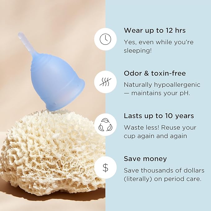 Saalt Menstrual Cup – Reusable Period Cup – Made for Comfortable Leak-Free Protection Up to 12 Hours – BPA &amp Latex Free – Includes Cup &amp Carry Bag (Small Ocean Blue)