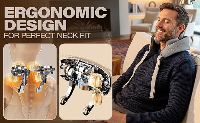 Rechargeable Chordless Shiatsu Neck Back &amp Shoulder Massager with Heat - 4D Kneading Deep Tissue Muscle Massager for Pain Relief Full Body Use Unisex Gifts for Dad Mom Husband Friends