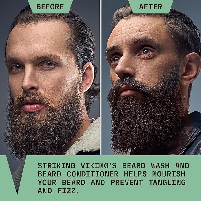 Striking Viking Beard Wash and Conditioner (Tea Tree &amp Biotin) - Paraben &amp Sulfate Free Cleansing Care for All Beard Types (10oz Per Bottle)
