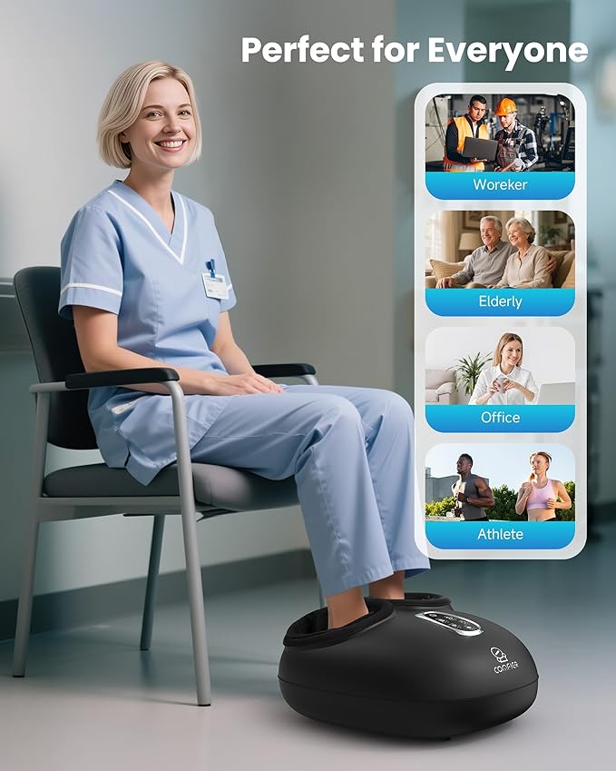 COMFIER 4-in-1 FSA Eligible HSA Shiatsu Foot Massager with Heat Compression &amp Vibration Independent Controls 3 Levels Toe Touch Control Large Size Fits Up to 14 Gifts for Mom Dad Home Offic