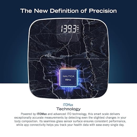 Nautica Body Tracker Digital Bathroom Scale Bluetooth-Enabled Smart Scale with BMI Body Fat Muscle Mass Tracking &amp More Syncs with Smartphone App for Body Composition Tracking 440 Lbs.