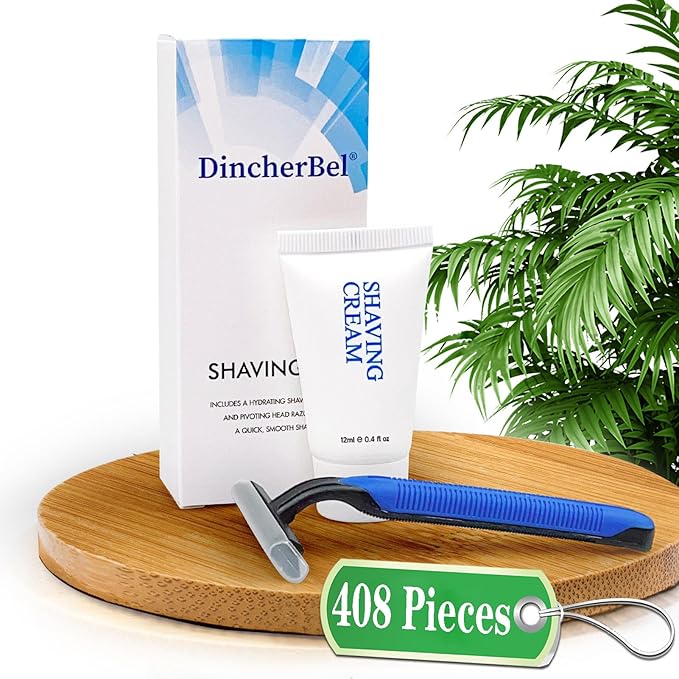 Shave Kit in Bulk Smooth Shave Disposable Razor and Cream(12g) Individually Wrapped Toiletries Amenities for Hotel Airbnb Homeless Shelter Camping and Travel (408 Pack)