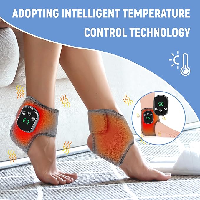 Rechargeable Ankle &amp Foot Massager with Adjustable Heat Therapy – 5-Temp Infrared 3-Level Vibration for Pain Relief &amp Relaxation