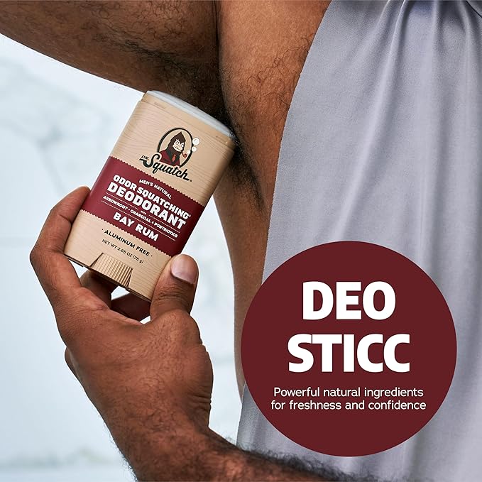 Dr. Squatch Natural Men’s Deodorant – Aluminum Free Natural Deodorant Men with Charcoal &amp Postbiotics for 72-Hour Odor Protection – Bay Rum 2.65oz Stick (3-Pack)
