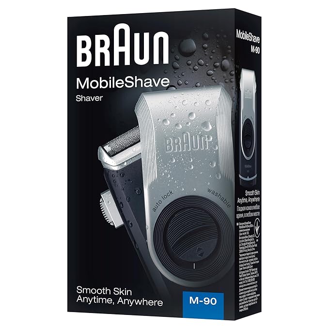 Braun MobileShave M-90 Travel Shaver Silver (Precision Trimmer Smart Foil Wide Floating Foil Washable)