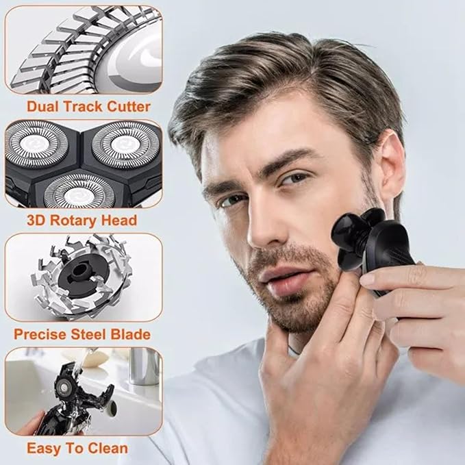 5 in 1 Electric Razor Shaver Rechargeable Cordless Head Beard Trimmer Shaver Kit Ipx6 Waterproof Dry Wet Grooming Kit 3D Rotary Blade