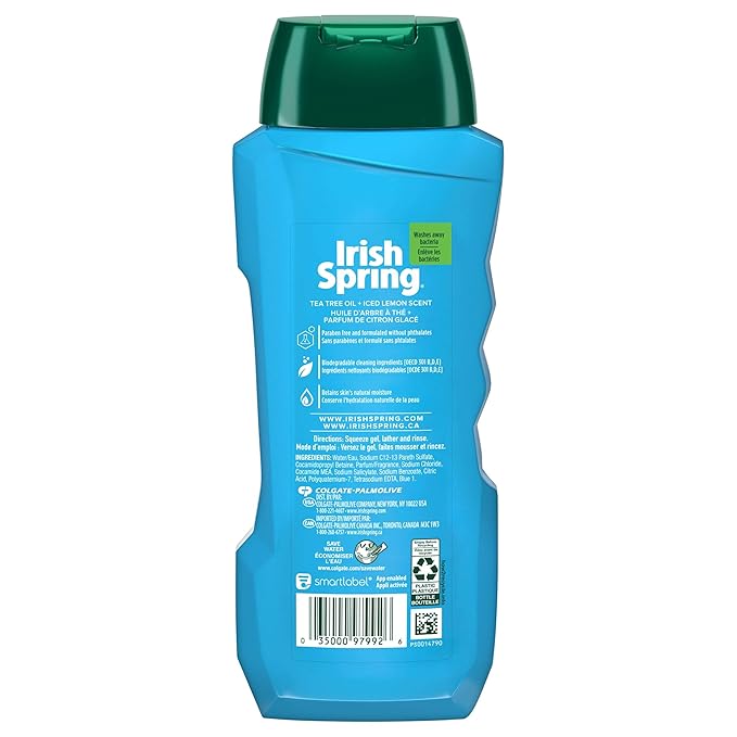 Irish Spring Ultimate Wake Up Tea Tree Face &amp Body Wash for Men Moisturizing Body Wash Washes Away Bacteria - 18 Fluid Ounce 4 Pack