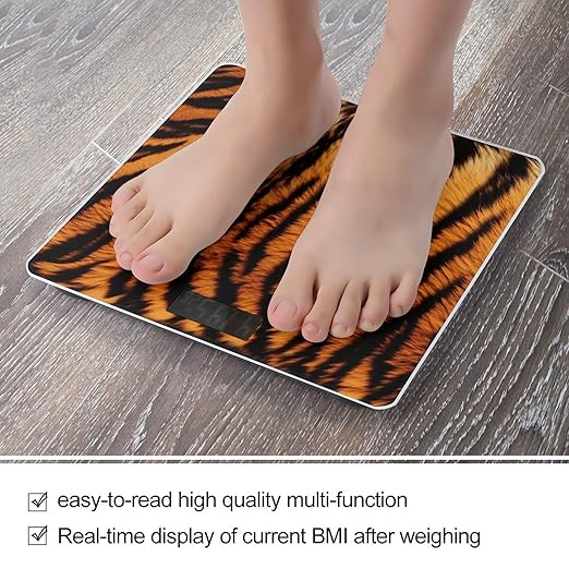 Tiger Striped Pattern Bathroom Scale for Body Weight LCD Display Digital Bathroom Scale Tempered Glass Bathroom Weight Scales Fashion Smart Scales for Home Bedroom 400 Lb