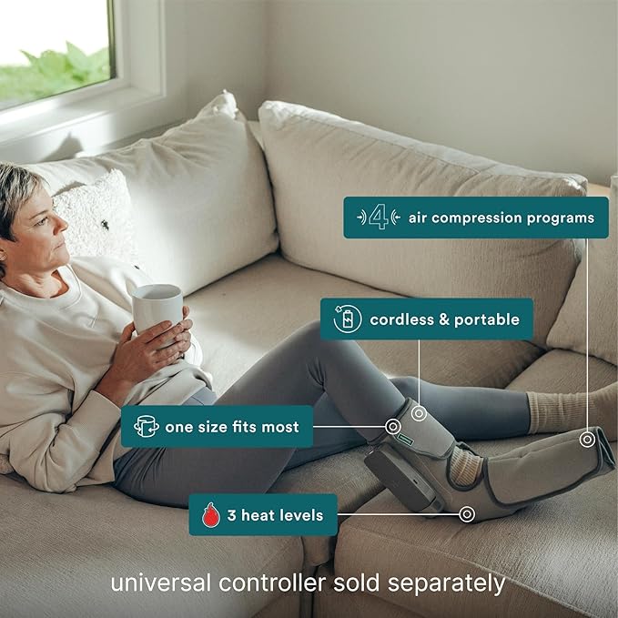 HoMedics Modulair Compression Foot Wrap Massager – Overlapped Compression Therapy with 4 Programs Adjustable Intensity Heat Settings (Battery Sold Separately)
