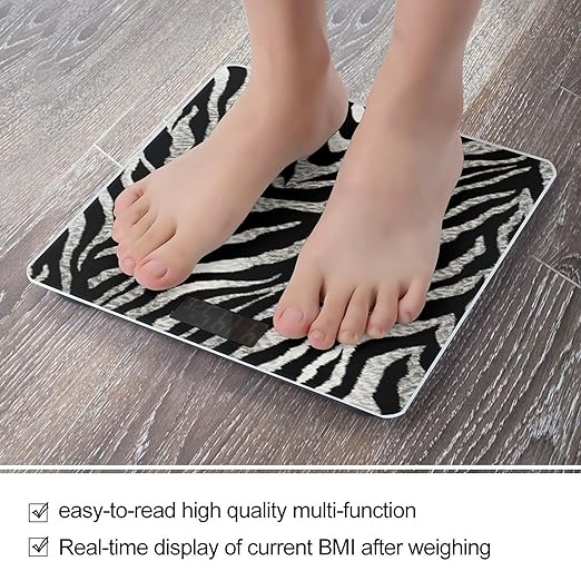 Black and White Zebra Print Scale for Body Weight Highly Accurate Digital Bathroom Scale Sturdy Tempered Glass Weighing Scales with LCD Display Fashion Body Fat Smart Scales 400lb