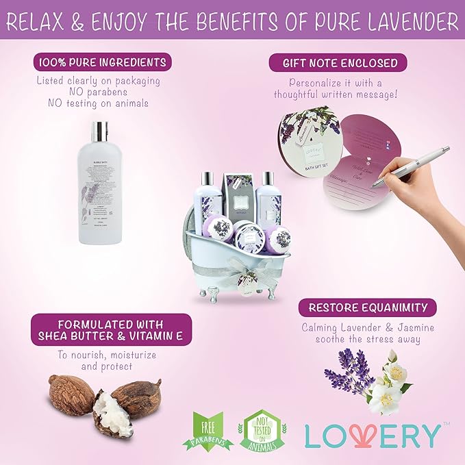 Gift Baskets for Women Bath Gift Set for Women Bath and Body Spa Set Lavender and Jasmine with Large Bath Bombs Salts Shower Gel Body Butter Lotion Bath Oil Bubble Bath Loofah &amp More