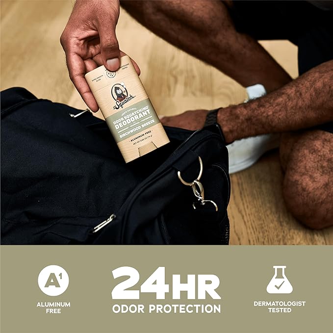 Dr. Squatch Natural Men’s Deodorant – Aluminum Free Natural Deodorant Men with Charcoal &amp Postbiotics for 72-Hour Odor Protection – Birchwood Breeze 2.65oz Stick (3-Pack)