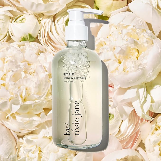 By Rosie Jane Body Wash (Rosie) - Hydrating Body Wash Made with White Musk &amp Sweet Rose - Supports Skin Elasticity &amp Builds Collagen - Vegan &amp Non-Toxic (8 Fl Oz)