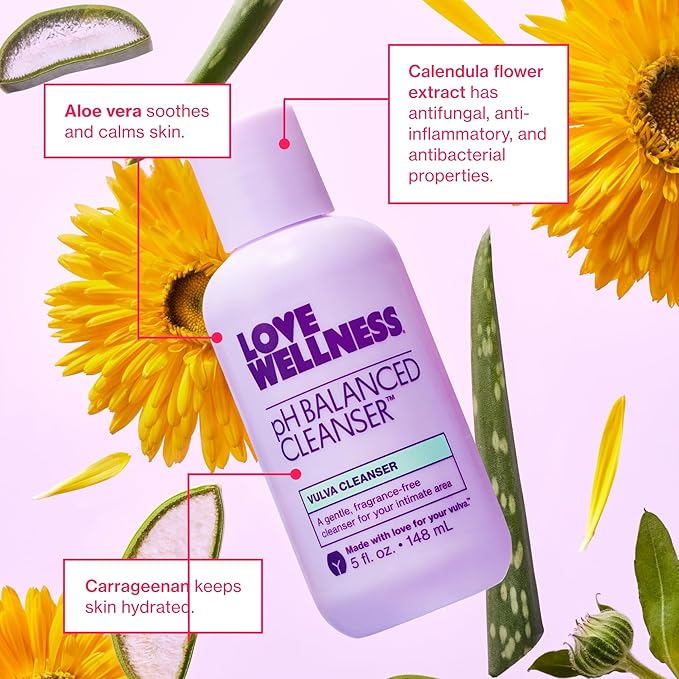 Love Wellness pH Balancing Cleanser &amp pH Balancing Wipes | Her Essentials Duo | On The Go Support for Her | Cleanser for Balanced pH Intimate Health &amp Hygiene