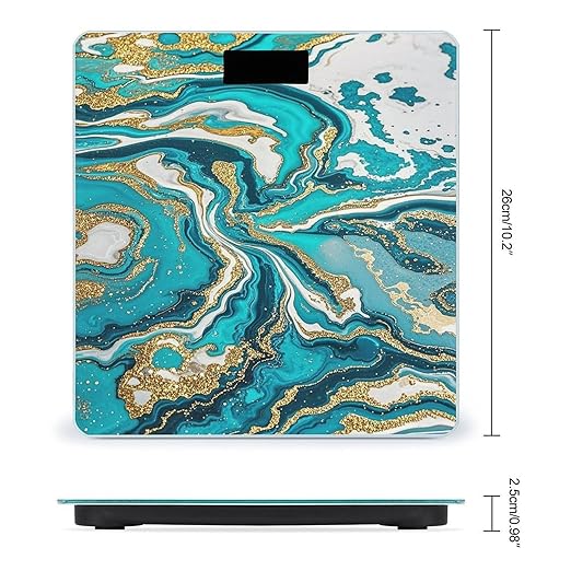 Turquoise Blue Gold Marble Bathroom Scale for Body Weight with High Precision Large LCD Backlight Display Digital Weighing Scale with BMI Capacity Up to 180kg