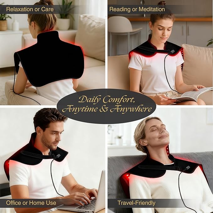 Wearable Red Light Therapy Wrap 3.0 for Neck and Shoulder – 660nm and 850nm LED Infrared Heating Pad with 288 LEDs Deep Warming Muscle Comfort Adjustable Timing Relaxing Neck Device for Home Use
