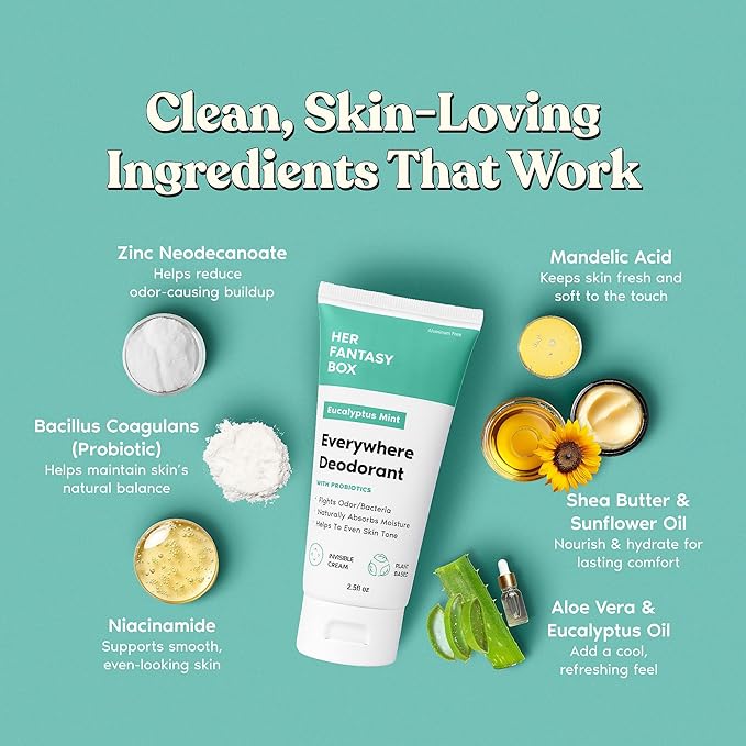Her Fantasy Box | Everywhere Deodorant | with Probiotics (Mint)- 3 Pack