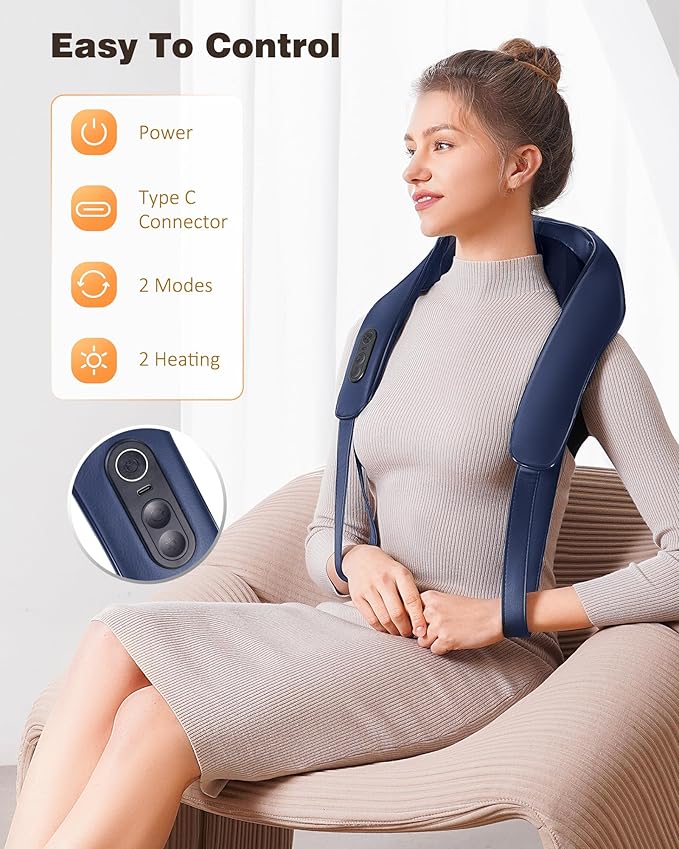Neck and Shoulder Massager with Heat Cordless Back and Neck Massager for Pain Relief Upgraded Graphene Heating 4D Shiatsu Deep Kneading for Shoulder Back &amp Leg Portable Gift for Dad Mom &amp