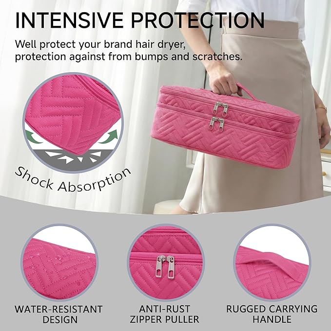 Double-Layer Carrying Case Apply to One-Step Hair Dryer Travel Bag for Hair Volumizer/StylerWater Resistant Storage Organizer BoxCompatible with FlexStyle Attachment (Bag Only)