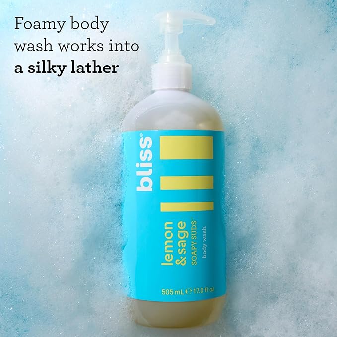 Bliss Lemon Love Exfoliating Duo: Soapy Suds Body Wash &amp Body Scrub with Shea Butter and Coconut Oil - Lemon and Sage - 17 Fl Oz - Gentle and Hydrating for Supremely Soft Skin
