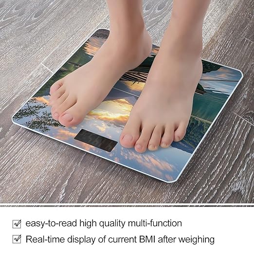 River Sunset Wooden Boat Smart Scale for Body Weight Accurate Bathroom Scale with LED Display Digital Weight Scales Weighing Machine High Precision Scales for Bath Home