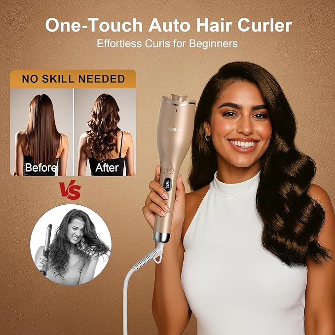Hair Curling IronsAutomatic Portable Rotating Curling Iron with LCD Display4Temperature SettingsTimers(12-19s)Auto Shut-OffAnti-ScaldAnti-TangleLightweightFast Heating&ampEasy Use for Travel