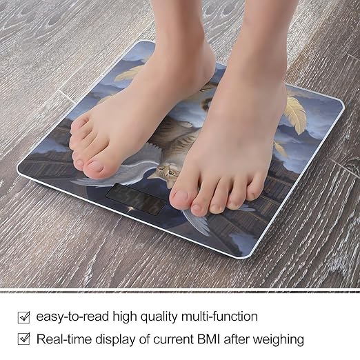 Six Winged Angel Cat Scale for Body Weight Sturdy Tempered Glass Weighing Scales with LCD Display Accurate Digital Bathroom Scale Convenient Body Fat Smart Scales Easy Read