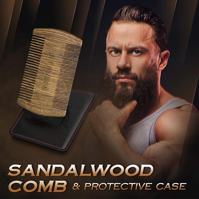 Bossman Sandalwood Comb + 2 Pack MUDstache Mustache Wax Bundle – Wide Tooth Comb for Beard with Strong 24-Hours Hold Taming &amp Styling Wax