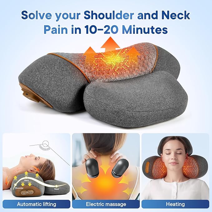 Neck Massager Pillow 3-in-1 Neck Massager Traction Massage with Heat Neck Pillow for Shoulder Pain Deep Tissue Pain ReliefRechargeable PillowIdeal Gift for Parents