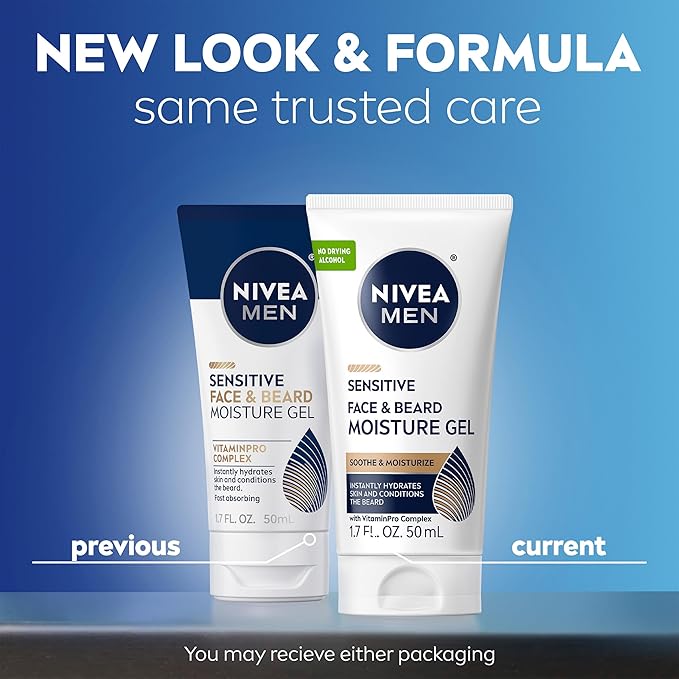 NIVEA MEN Sensitive Face and Beard Moisture Gel Gentle Face and Beard Moisturizer for Men Instantly Hydrates Skin and Conditions Beards 1.7 Fl Oz Tube Pack of 3