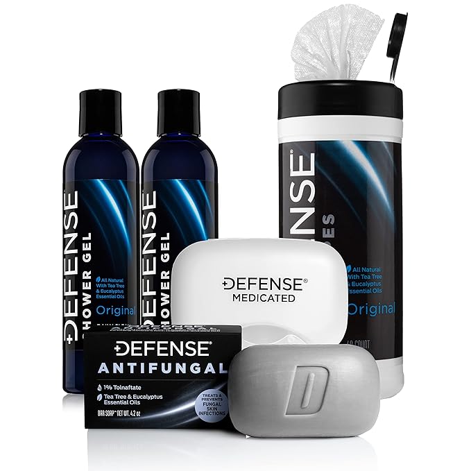 Defense Soap Original Body Wash Shower Gel 8 Oz (Pack of 2) Defense Original Body Wipes 40 Count &amp Defense Antifungal Medicated Bar Soap