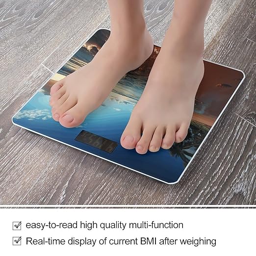 Beach Sunset Tranquil Digital Bathroom Scale for Body Weight Weighing Scale with Backlit LCD Display High Precision Measurements &amp Measures Weight Up to 180kg