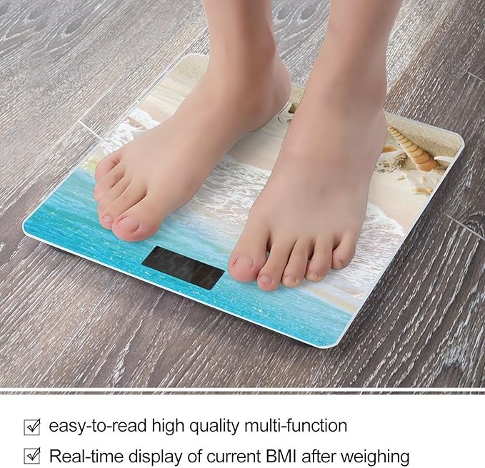 Ocean Beach Blue Sky Seafish Scale for Body Weight Digital Bathroom Scale Round Corner Design High Precision Body Weight Scale