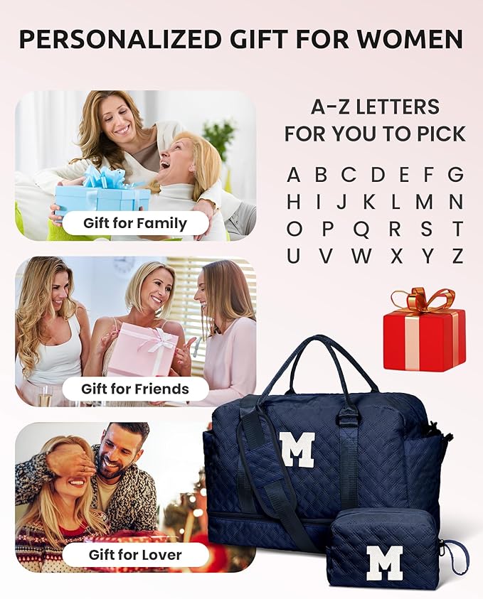 Birthday Gifts for 6-13 Year Old Girls - Personalized Duffle Travel Bags Monogram Overnight Bags with Makeup Bag Gifts for Family (Letter Z)