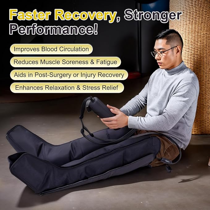 Air Compression Therapy System Leg Massager for Pain and Circulation Full Leg Recovery Boots Cordless Air Compression Boots Fast Recovery Therapy for Athletes M