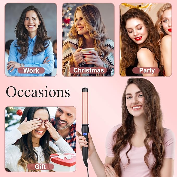 Hair Curling Wand 32mm Curling Iron Professional Ceramic Hair Curler Wand Big Curls Adjustable Digital Temperature Dual Voltage Auto Shut-Off (no Fixing Clip)