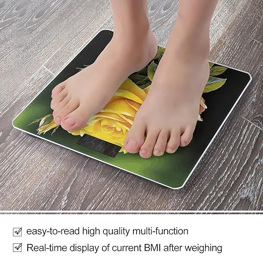 Yellow Rose Bathroom Scale for Body Weight with High Precision Large LCD Backlight Display Digital Weighing Scale with BMI Capacity Up to 180kg