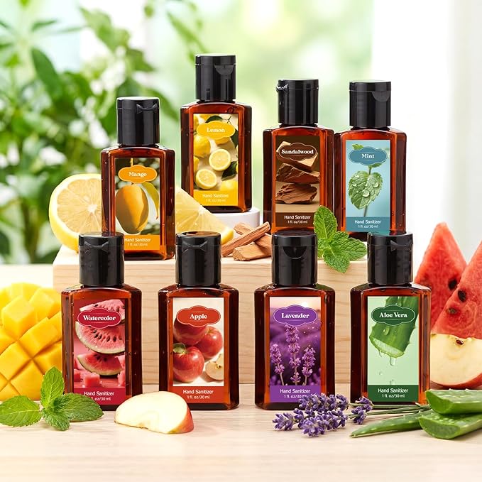 Frienda 24 Pcs Scented Mini Hand Sanitizers Bulk 1 Fl oz Brown Compact Bottle Travel Size Hand Sanitizer Assorted Scents Employee Appreciation Gifts for Coworker Staff Teacher Nurse Thank You Gifts