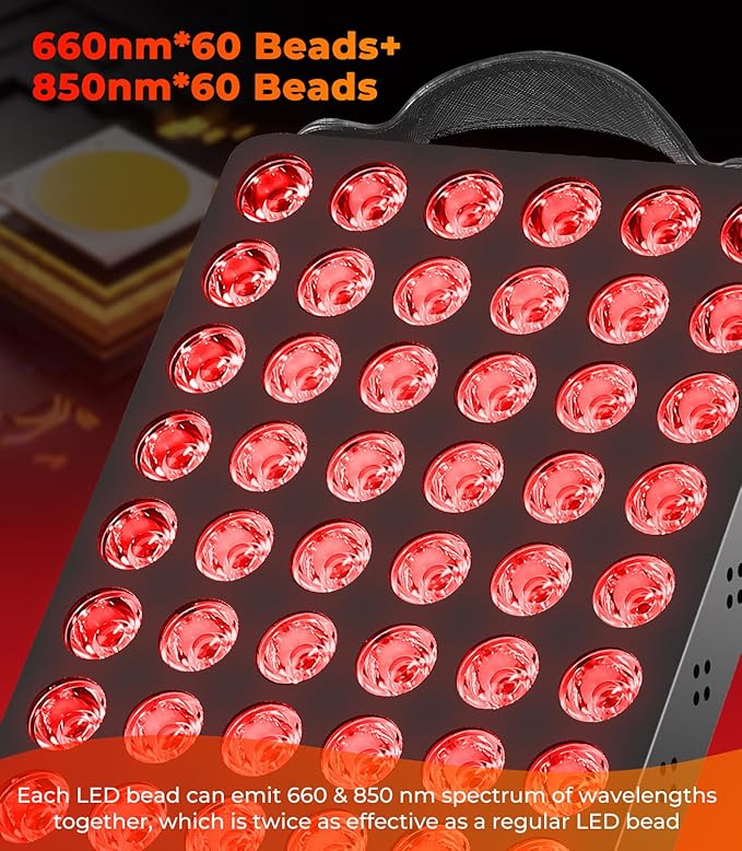 Red Light Therapy for Body &amp Face 60 LEDs with Timer 660nm &amp 850nm Near Infrared Therapy Device for Skin Health Energy &amp Recovery Multi Effects High Power Panel with Magnetic Remote &