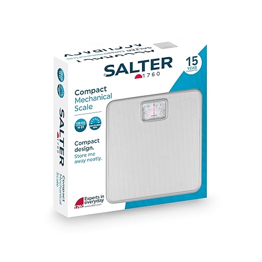 Salter 433 SVDR Mechanical Bathroom Scale – Body Weight Scale with 120 KG Capacity Large Platform with Non-Slip Mat Easy to Read Rotating Dial No Batteries Required Weigh in kg/st/lbs Silver