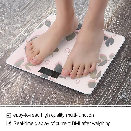 Eucalyptus Leaves Watercolor Weight Scale Large Digital Bathroom Scales with Bright LED Display Non Slip Digital Scale and Step On Fashion Weighing Machine for Body