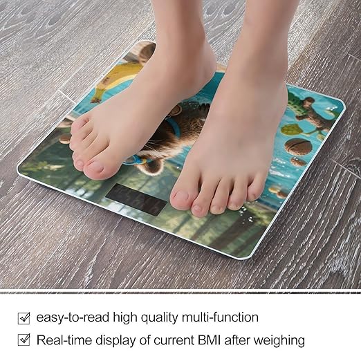 Raccoon Pool Dash Weight Scale Cute Bathroom Scale for Body Highly Accurate Digital Weighing Machine for People Compact LCD Display Scales with Sturdy Toughened Glass Scales
