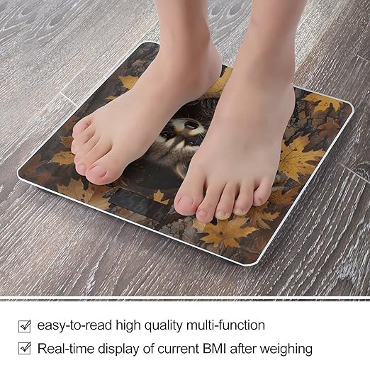 Raccoon in The Fall Tree Hole Digital Bathroom Scale for Body Weight Weighing Scale with Backlit LCD Display High Precision Measurements &amp Measures Weight Up to 180kg