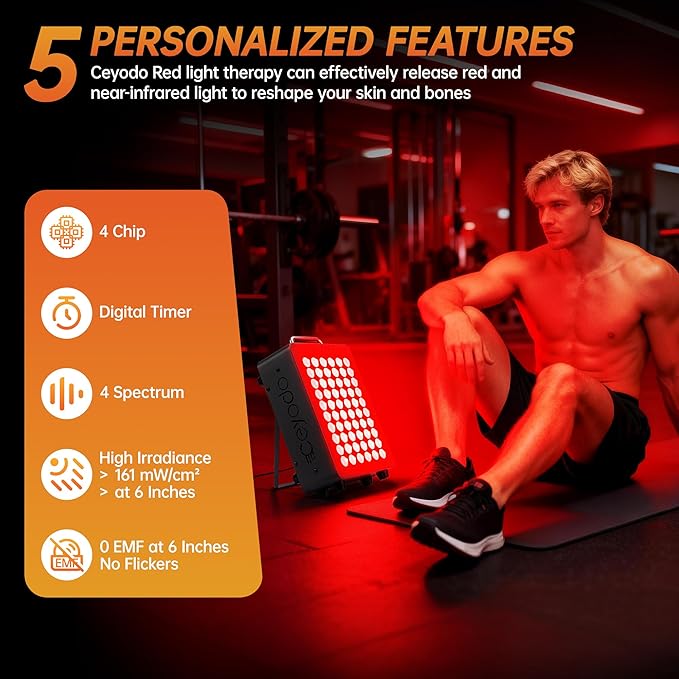 Red Light Therapy for Body 4 Chip Infrared Light Therapy Panel with Near-Infrared Light 630nm 660nm 850nm 940nm 138W High Power 60 LED Red Infrared Light Device Includes Hanging Kit &amp HandleBl