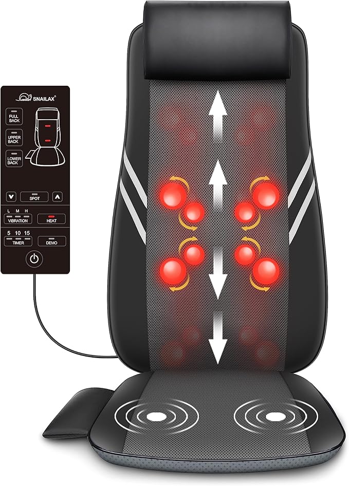 Snailax Back Massager with HeatShiatsu Massage Seat Cushion8 Flexible Nodes Massage for Full Back Massage Chair PadChair Massager for OfficeHome Use