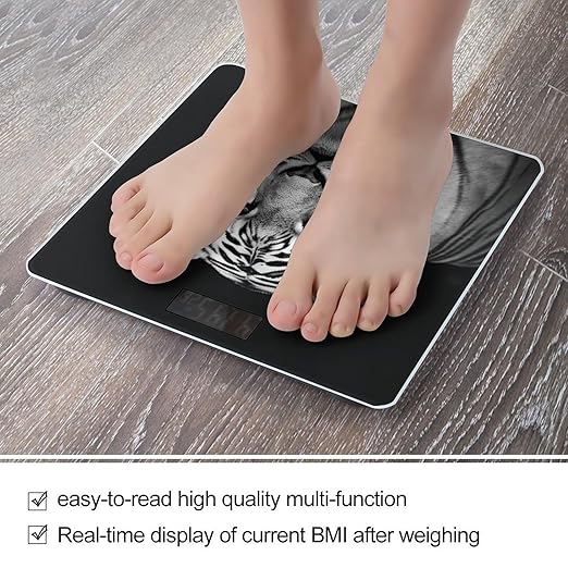 Black and White Tiger Bathroom Scale for Body Weight LCD Display Digital Bathroom Scale Tempered Glass Bathroom Weight Scales Fashion Smart Scales for Home Bedroom 400 Lb